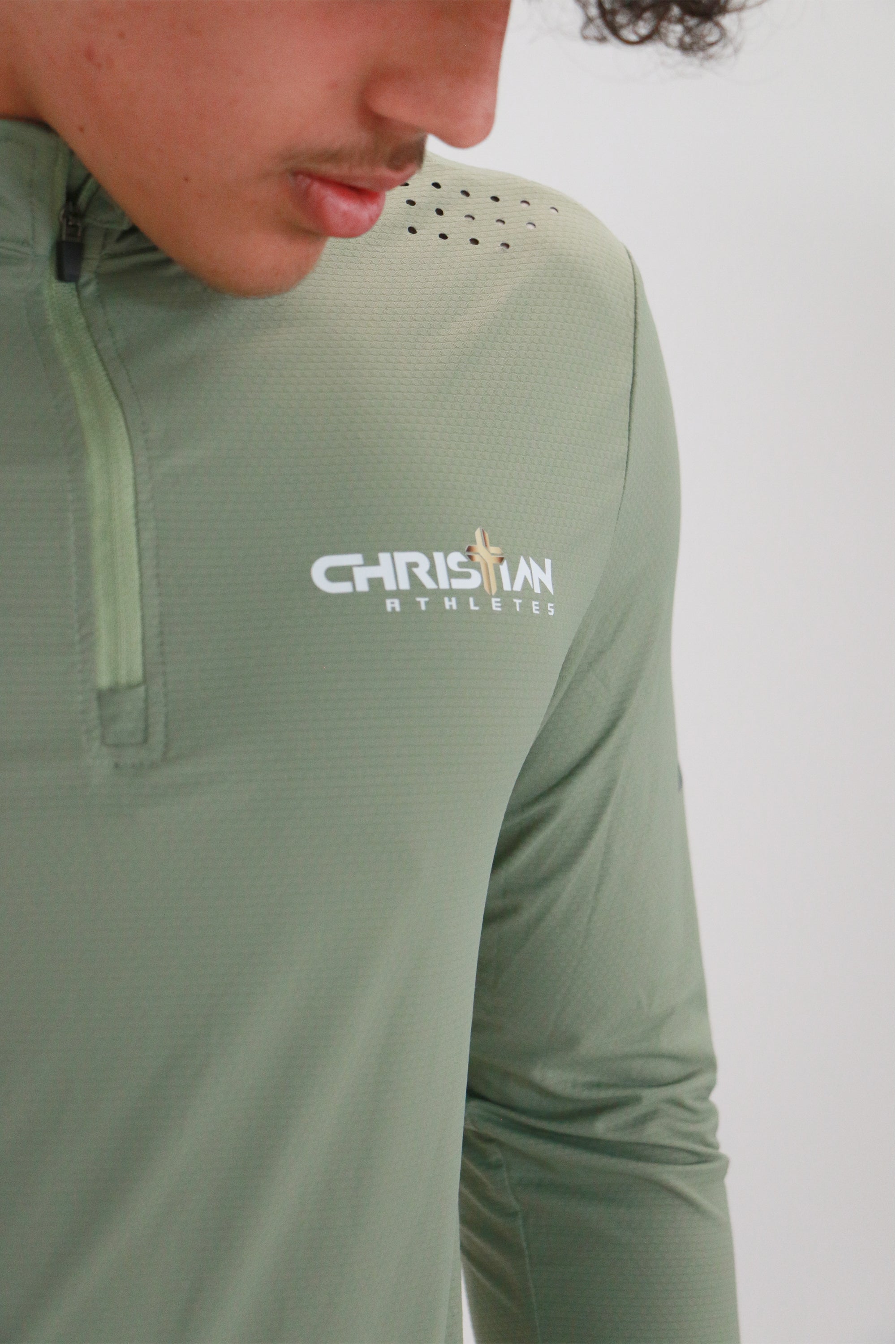 Image of Men's Performance 1/4 Zip Long Sleeve Shirt Seafoam Green