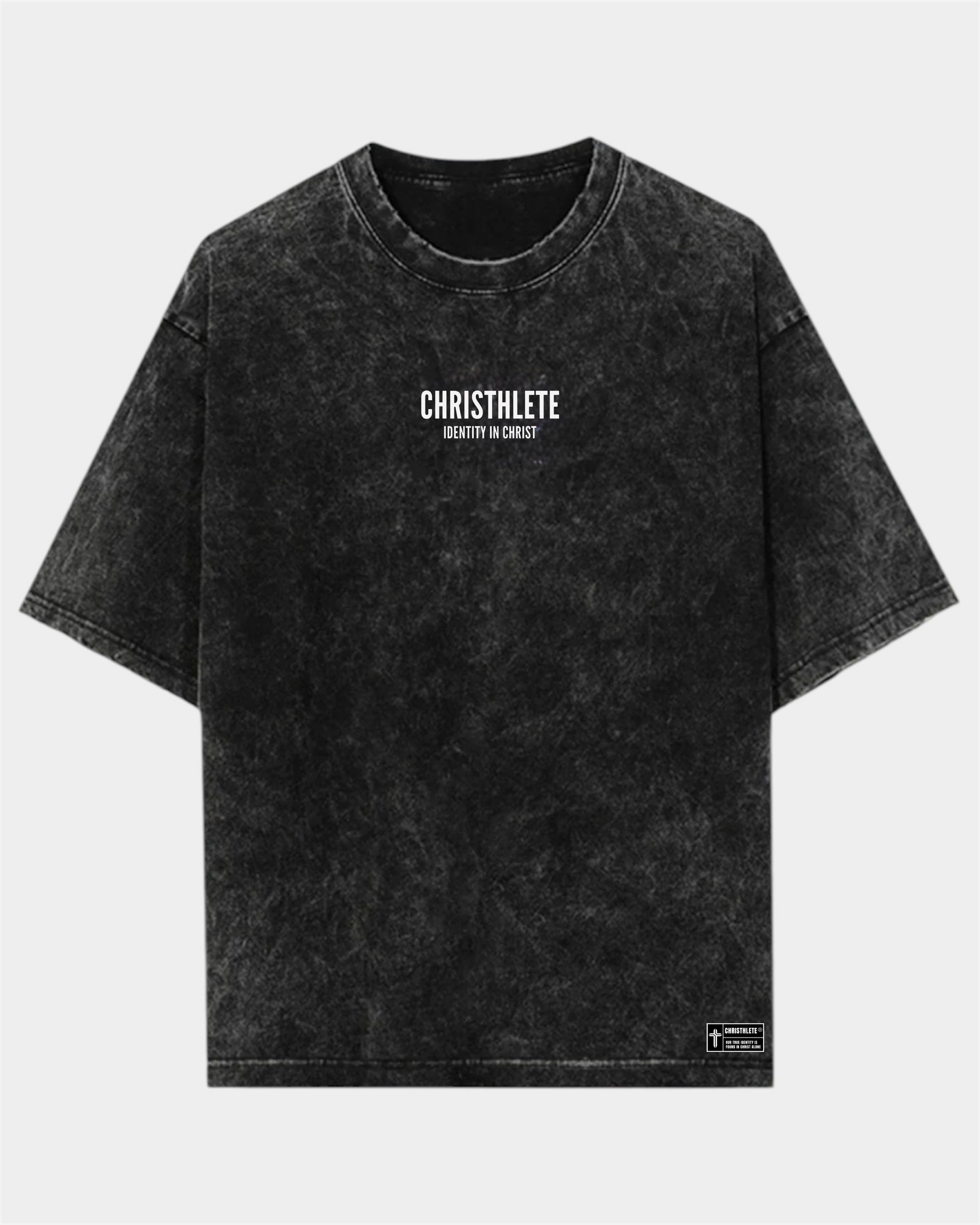 Image of Black t-shirt with 'CHRISTHLETE' logo on a white background