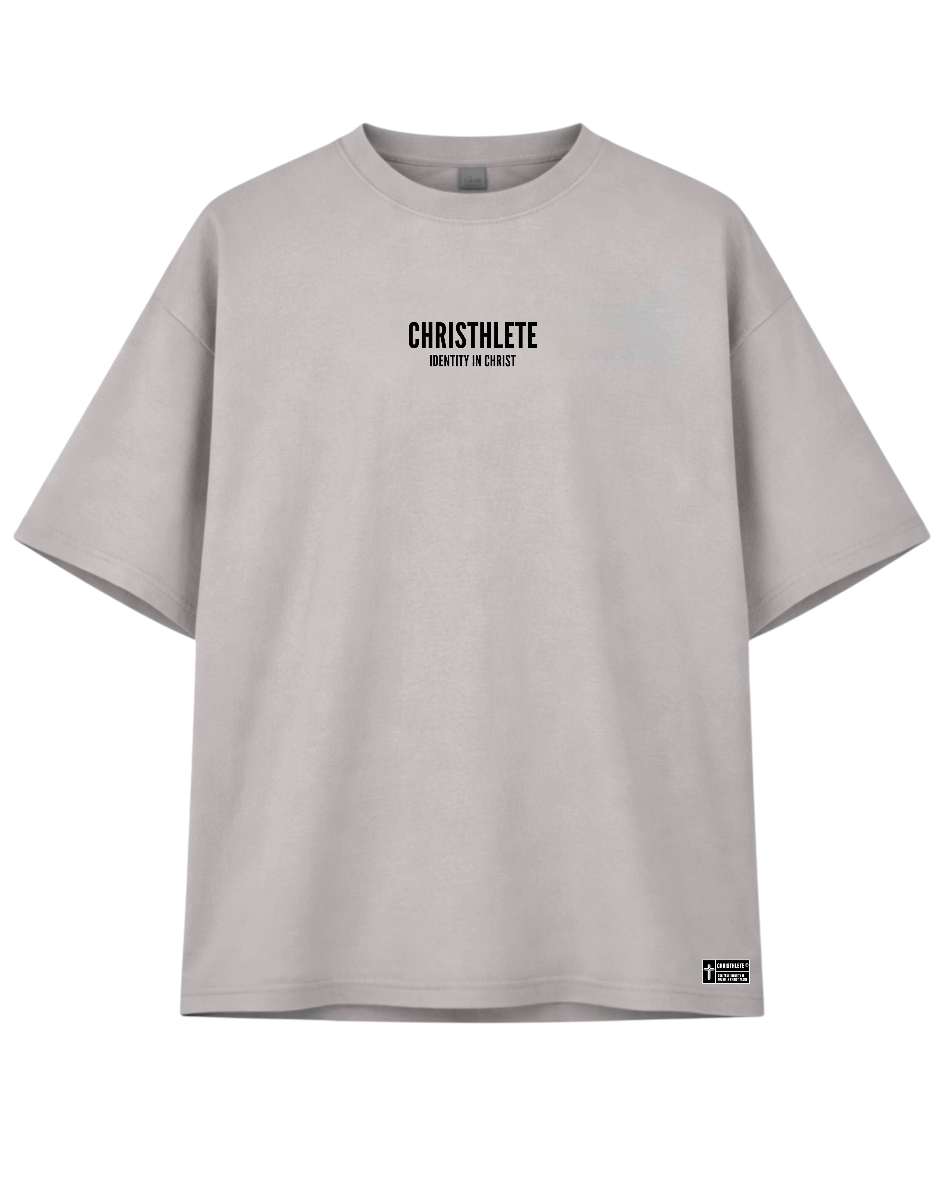 Image of Gray t-shirt with 'CHRISTHLETE' logo on a white background